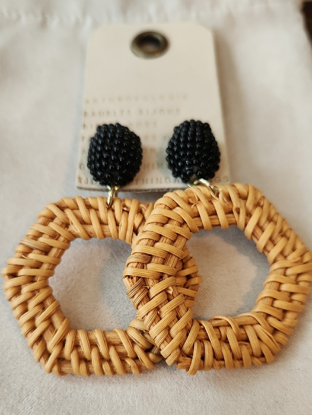 ANTHROPOLOGIE  RATTAN POST BEAD DANGLE OCTAGON NWT